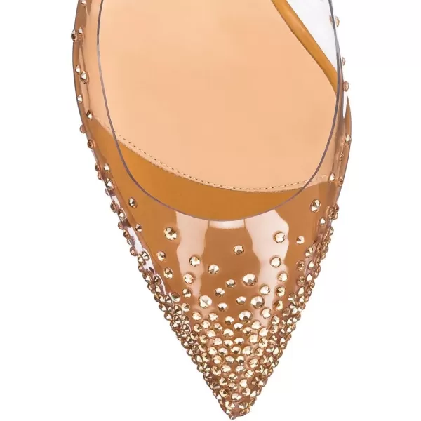 imageFSJ Women Studded Pointed Toe Transparent Pumps High Heels Shoes with Cute Bowknot US Size 415 MTan