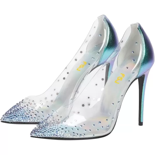 imageFSJ Women Studded Pointed Toe Transparent Pumps High Heels Shoes with Cute Bowknot US Size 415 MTurquoise