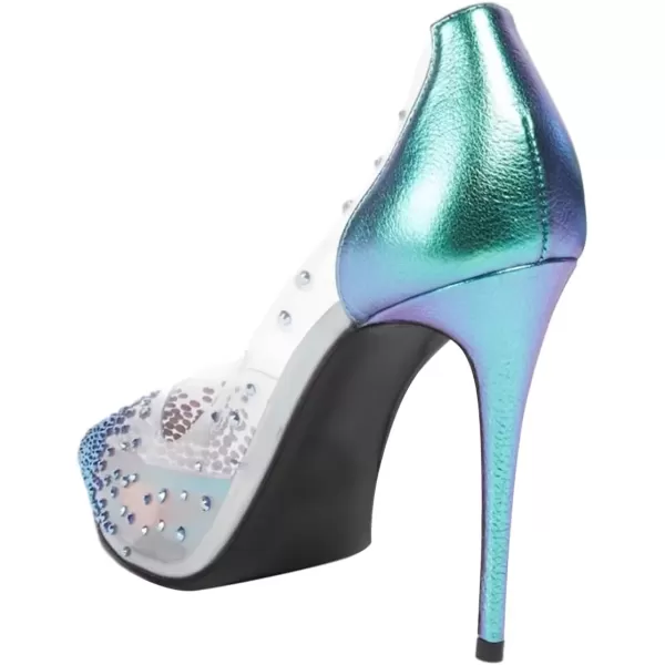imageFSJ Women Studded Pointed Toe Transparent Pumps High Heels Shoes with Cute Bowknot US Size 415 MTurquoise