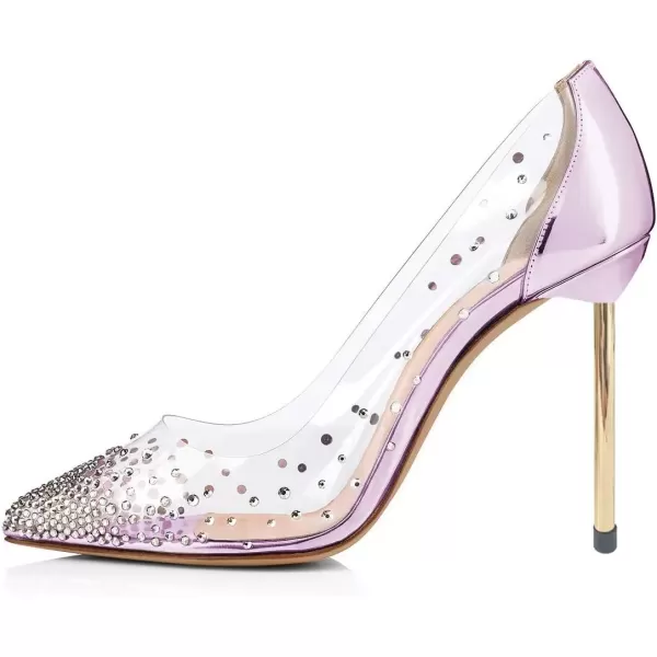 imageFSJ Women Studded Pointed Toe Transparent Pumps High Heels Shoes with Cute Bowknot US Size 415 MViolet