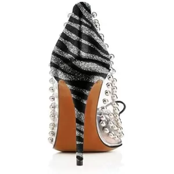 imageFSJ Women Studded Pointed Toe Transparent Pumps High Heels Shoes with Cute Bowknot US Size 415 MZebra