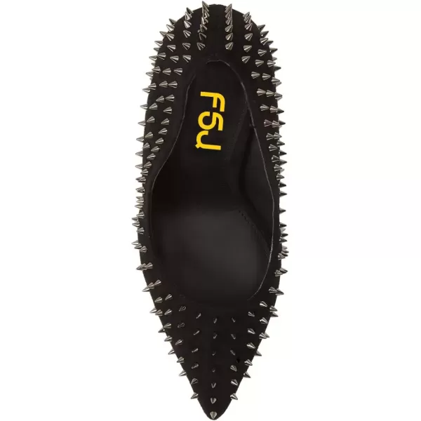imageFSJ Women Trendy Pointed Toe Studs Stiletto High Heels Pumps Rivets Slip On Dressy Party Evening Shoes Size 415 USBlack