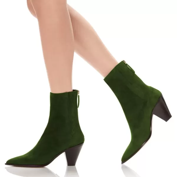 imageWomen Dressy Pointed Closed Toe Ankle Boots Cone Chunky High Heel Booties Zipper Block Shoes Size 415 USOlive