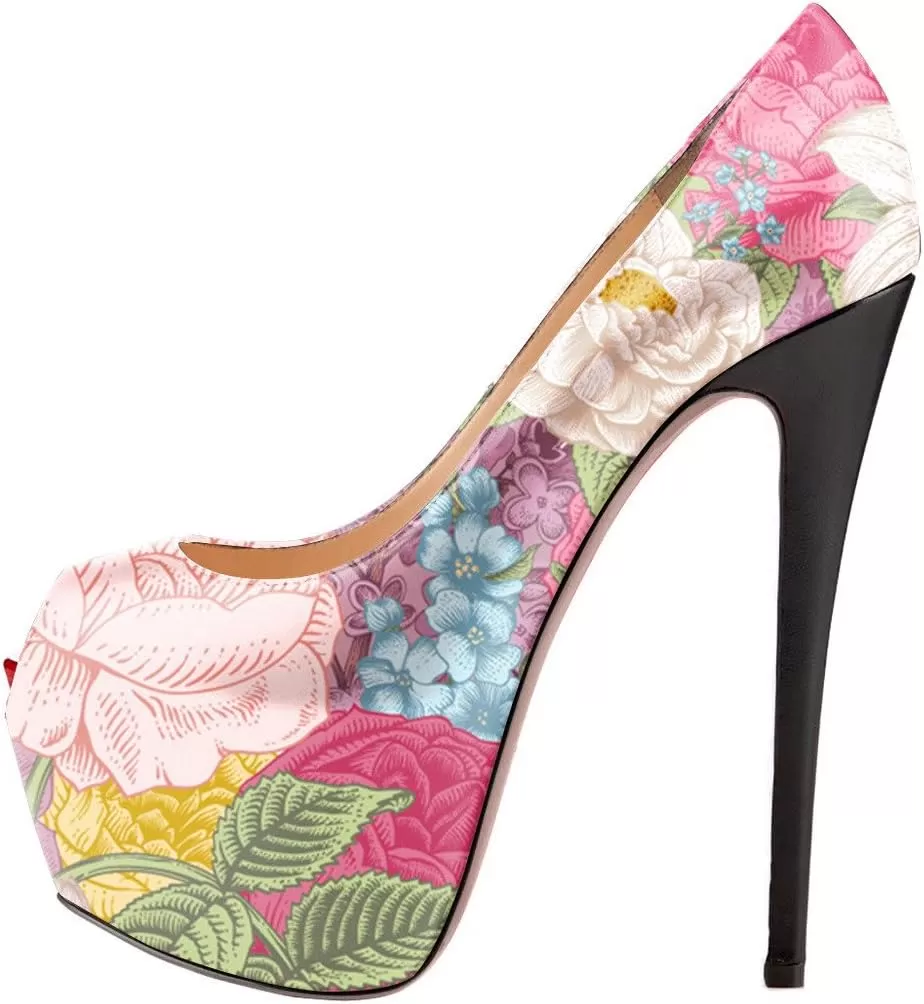 imageFSJ Women Gorgeous Super High Heels Dress Shoes Multicolored Peep Toe Platform Pumps Size 415 USFloral