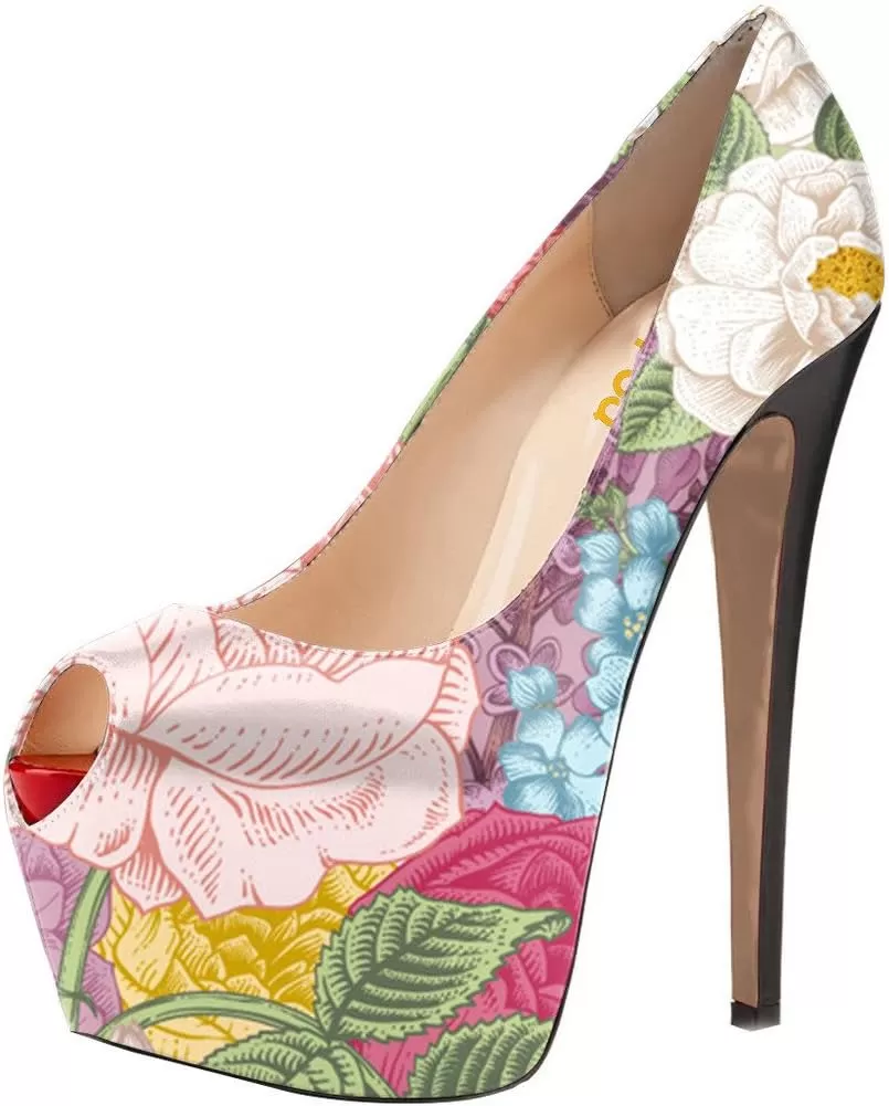 imageFSJ Women Gorgeous Super High Heels Dress Shoes Multicolored Peep Toe Platform Pumps Size 415 USFloral