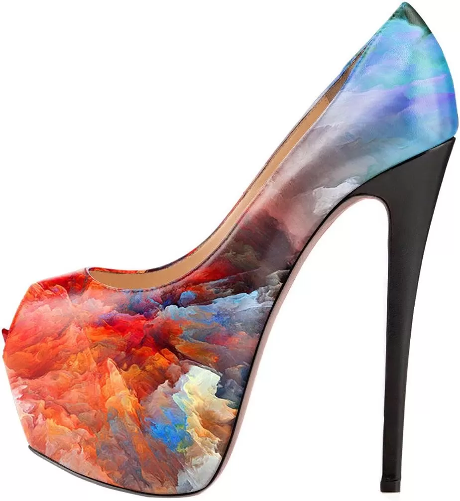 imageFSJ Women Gorgeous Super High Heels Dress Shoes Multicolored Peep Toe Platform Pumps Size 415 USIridescent Cloud