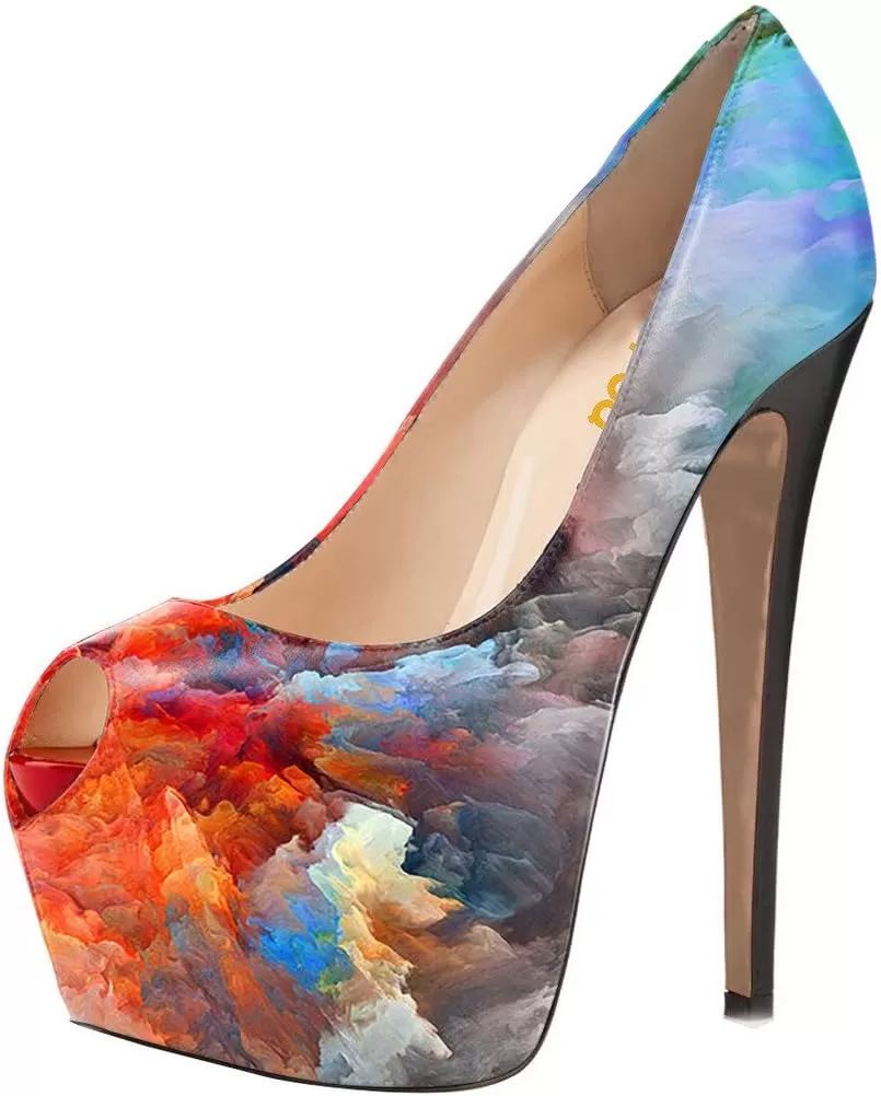 imageFSJ Women Gorgeous Super High Heels Dress Shoes Multicolored Peep Toe Platform Pumps Size 415 USIridescent Cloud
