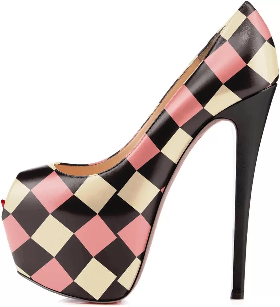 imageFSJ Women Gorgeous Super High Heels Dress Shoes Multicolored Peep Toe Platform Pumps Size 415 USLattice