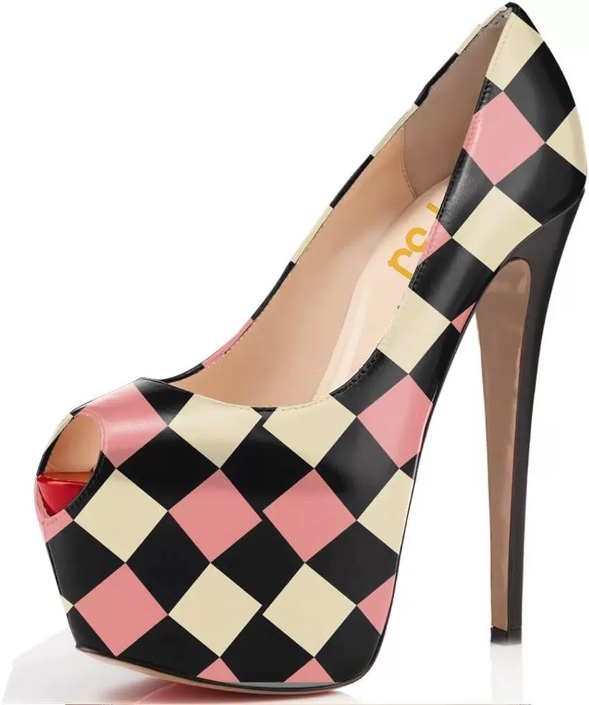 imageFSJ Women Gorgeous Super High Heels Dress Shoes Multicolored Peep Toe Platform Pumps Size 415 USLattice