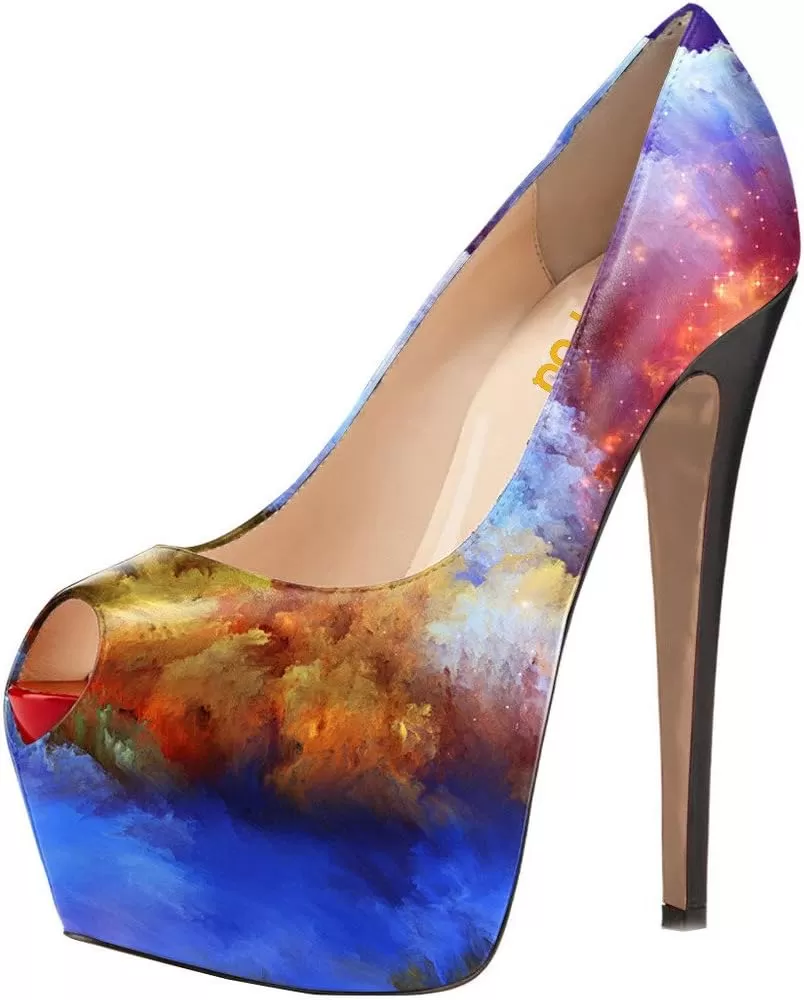 imageFSJ Women Gorgeous Super High Heels Dress Shoes Multicolored Peep Toe Platform Pumps Size 415 USVolcano