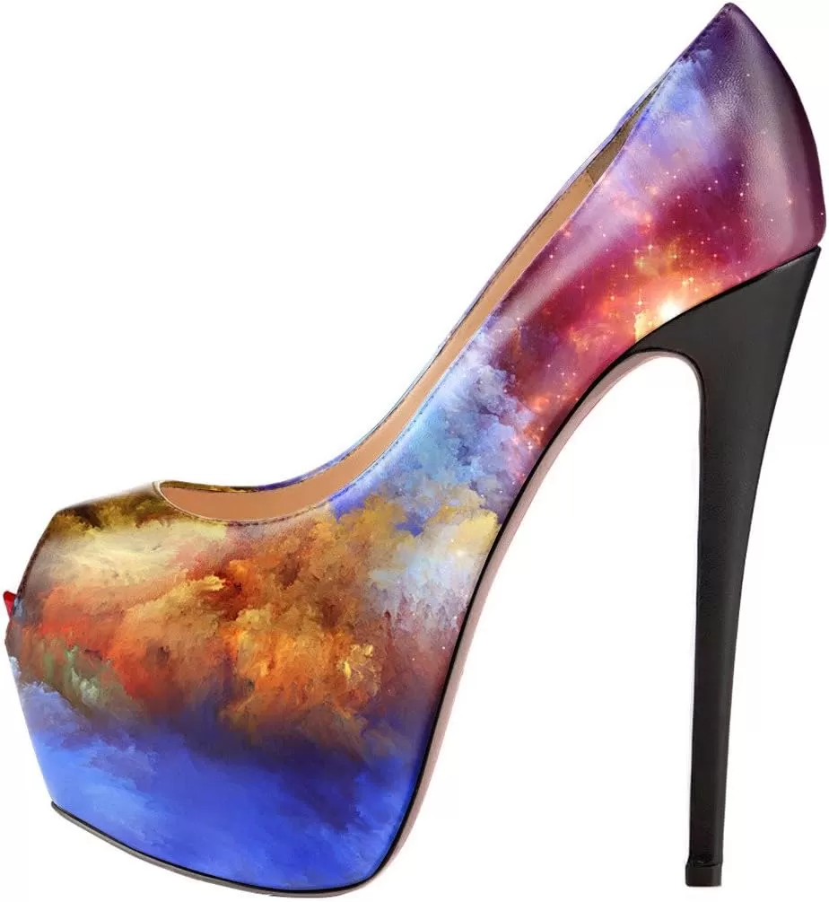 imageFSJ Women Gorgeous Super High Heels Dress Shoes Multicolored Peep Toe Platform Pumps Size 415 USVolcano