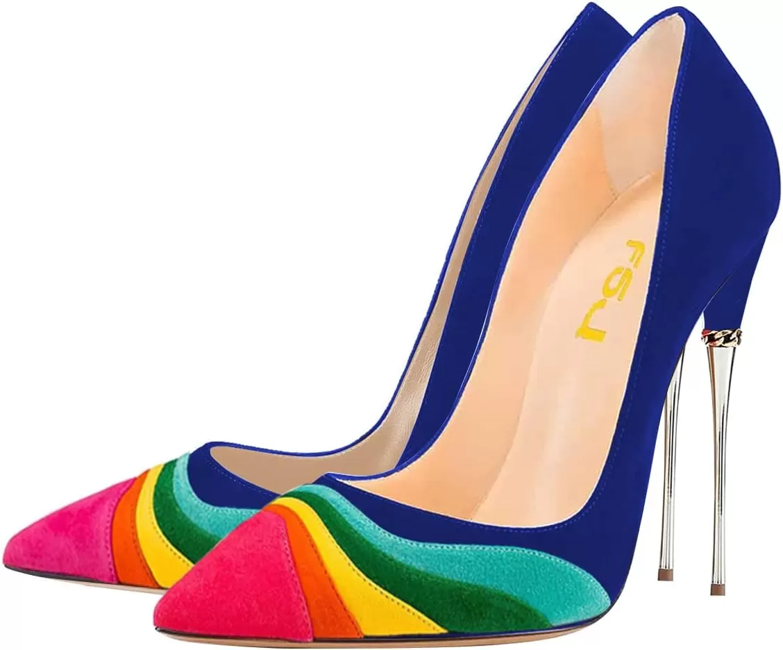 imageFSJ Women Sexy Slip On Formal Pumps Stiletto Heels Pointy Toe Chic Party Evening Dress Ladies Work Shoes Size 415 USBluecolorful