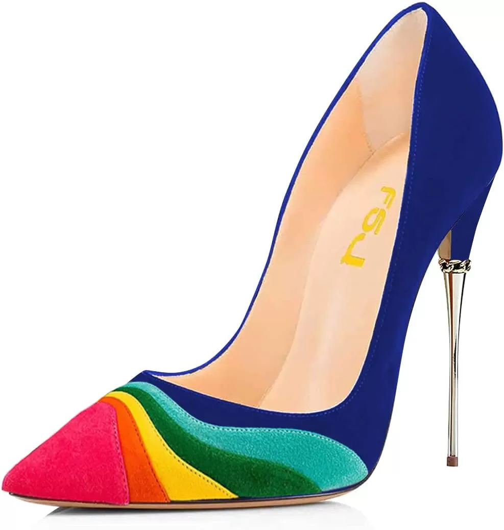 imageFSJ Women Sexy Slip On Formal Pumps Stiletto Heels Pointy Toe Chic Party Evening Dress Ladies Work Shoes Size 415 USBluecolorful