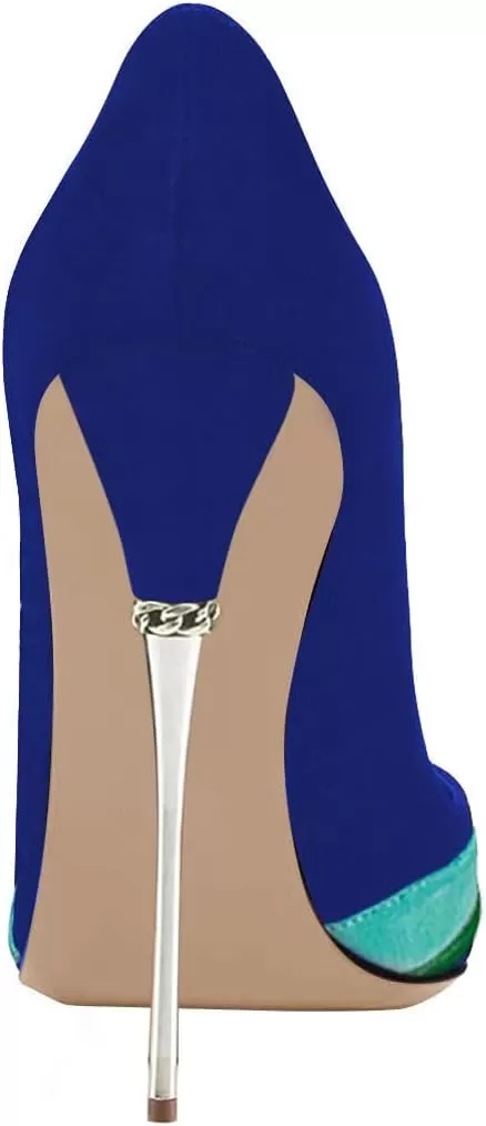 imageFSJ Women Sexy Slip On Formal Pumps Stiletto Heels Pointy Toe Chic Party Evening Dress Ladies Work Shoes Size 415 USBluecolorful