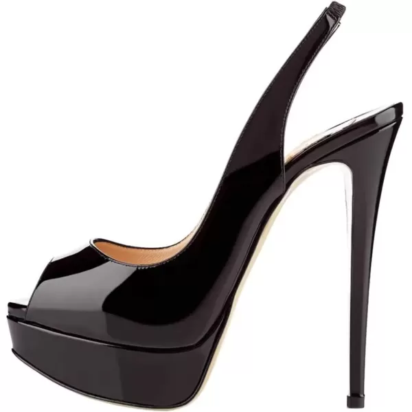 imageFSJ Women Awesome Platform Peep Toe Pumps Slingback High Heel Stilettos Prom Shoes Size 415 M USBlack