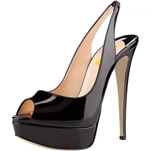 imageFSJ Women Awesome Platform Peep Toe Pumps Slingback High Heel Stilettos Prom Shoes Size 415 M USBlack