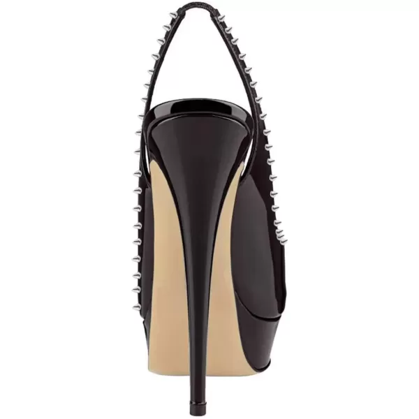 imageFSJ Women Awesome Platform Peep Toe Pumps Slingback High Heel Stilettos Prom Shoes Size 415 M USBlack Rivets