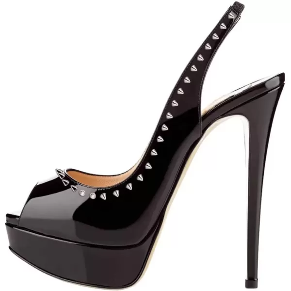 imageFSJ Women Awesome Platform Peep Toe Pumps Slingback High Heel Stilettos Prom Shoes Size 415 M USBlack Rivets