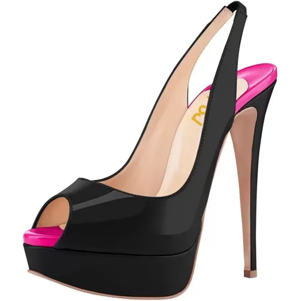 imageFSJ Women Awesome Platform Peep Toe Pumps Slingback High Heel Stilettos Prom Shoes Size 415 M USBlackfuschia