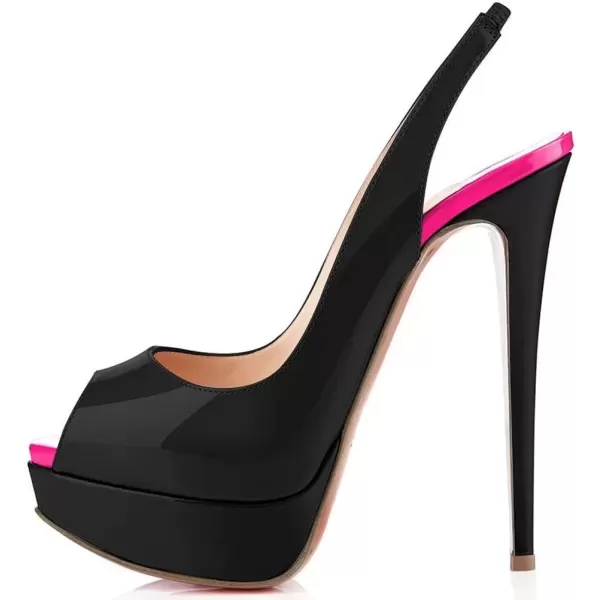 imageFSJ Women Awesome Platform Peep Toe Pumps Slingback High Heel Stilettos Prom Shoes Size 415 M USBlackfuschia