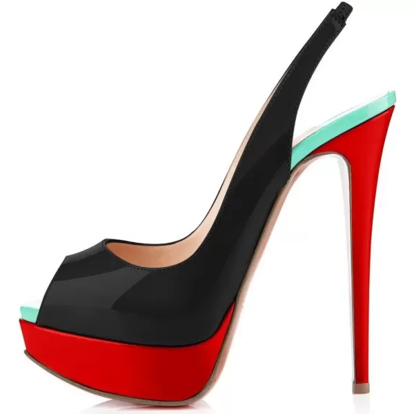 imageFSJ Women Awesome Platform Peep Toe Pumps Slingback High Heel Stilettos Prom Shoes Size 415 M USBlackred