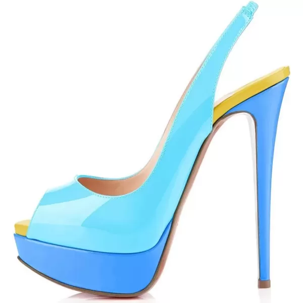 imageFSJ Women Awesome Platform Peep Toe Pumps Slingback High Heel Stilettos Prom Shoes Size 415 M USBlueyellow
