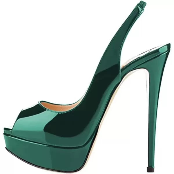 imageFSJ Women Awesome Platform Peep Toe Pumps Slingback High Heel Stilettos Prom Shoes Size 415 M USDark Green