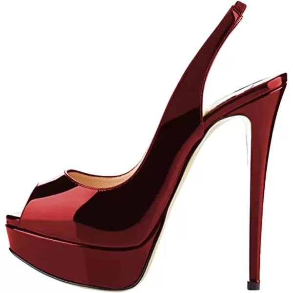 imageFSJ Women Awesome Platform Peep Toe Pumps Slingback High Heel Stilettos Prom Shoes Size 415 M USDark Red