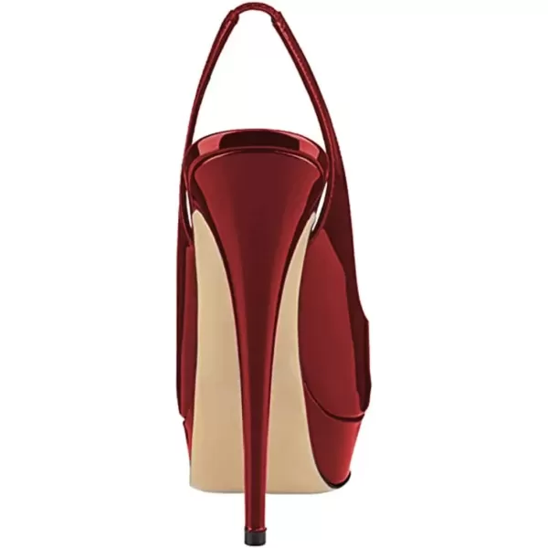 imageFSJ Women Awesome Platform Peep Toe Pumps Slingback High Heel Stilettos Prom Shoes Size 415 M USDark Red