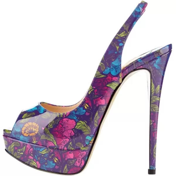 imageFSJ Women Awesome Platform Peep Toe Pumps Slingback High Heel Stilettos Prom Shoes Size 415 M USFlower