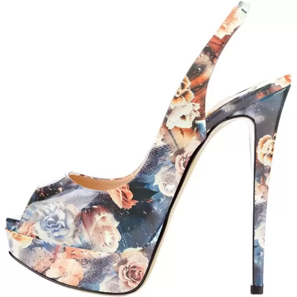 imageFSJ Women Awesome Platform Peep Toe Pumps Slingback High Heel Stilettos Prom Shoes Size 415 M USFlower2