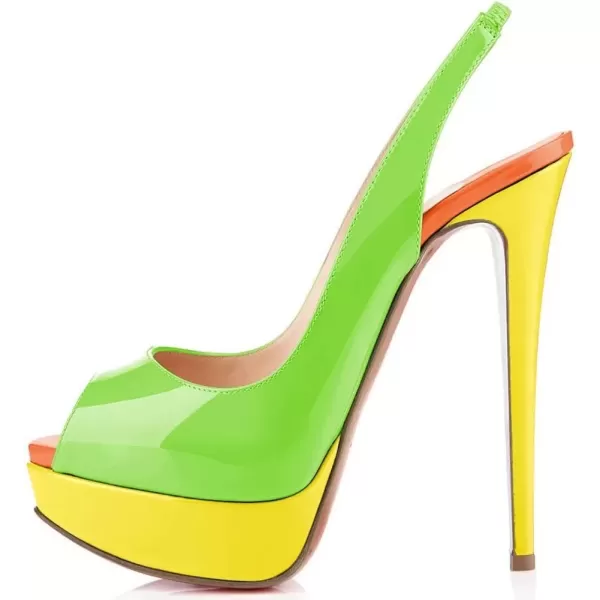 imageFSJ Women Awesome Platform Peep Toe Pumps Slingback High Heel Stilettos Prom Shoes Size 415 M USGreenyellow
