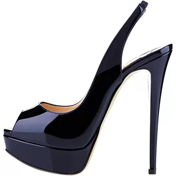 imageFSJ Women Awesome Platform Peep Toe Pumps Slingback High Heel Stilettos Prom Shoes Size 415 M USNavy