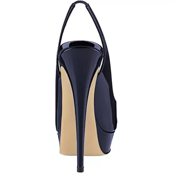 imageFSJ Women Awesome Platform Peep Toe Pumps Slingback High Heel Stilettos Prom Shoes Size 415 M USNavy