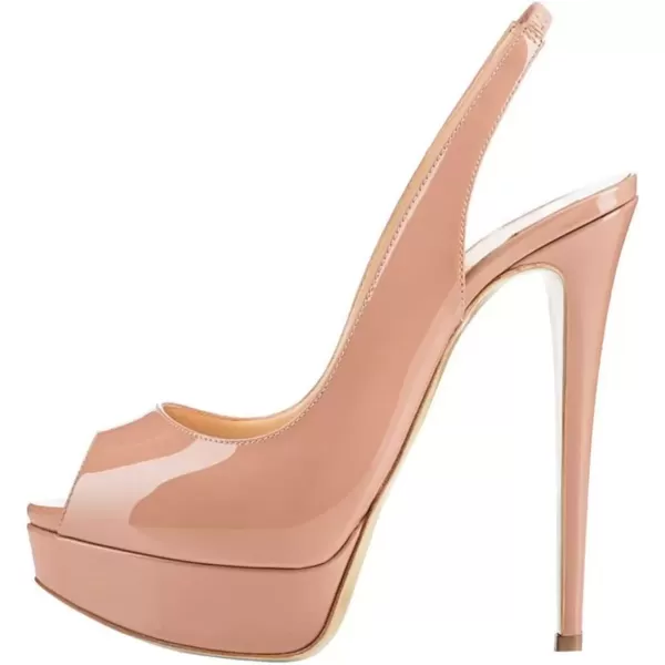 imageFSJ Women Awesome Platform Peep Toe Pumps Slingback High Heel Stilettos Prom Shoes Size 415 M USNude