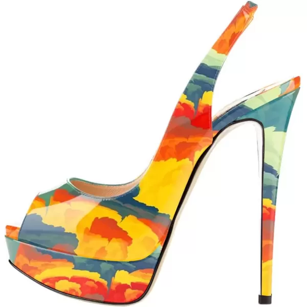 imageFSJ Women Awesome Platform Peep Toe Pumps Slingback High Heel Stilettos Prom Shoes Size 415 M USPainting