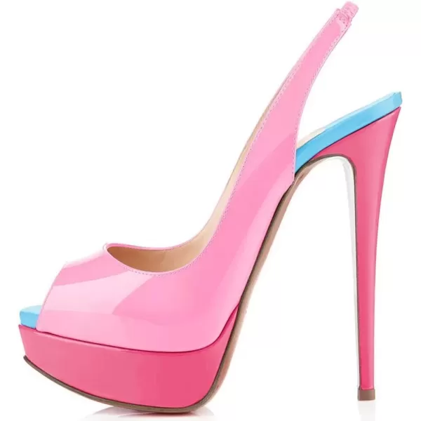 imageFSJ Women Awesome Platform Peep Toe Pumps Slingback High Heel Stilettos Prom Shoes Size 415 M USPinkblue