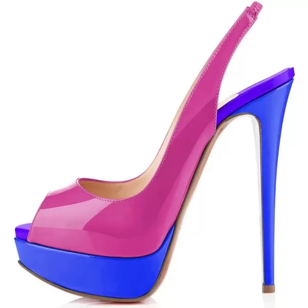 imageFSJ Women Awesome Platform Peep Toe Pumps Slingback High Heel Stilettos Prom Shoes Size 415 M USPinkpurple