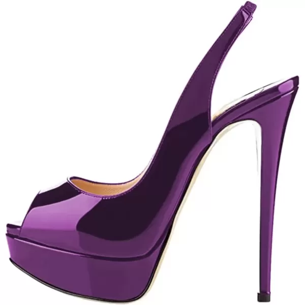 imageFSJ Women Awesome Platform Peep Toe Pumps Slingback High Heel Stilettos Prom Shoes Size 415 M USPurple