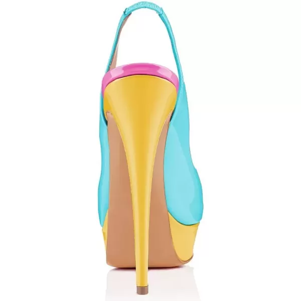 imageFSJ Women Awesome Platform Peep Toe Pumps Slingback High Heel Stilettos Prom Shoes Size 415 M USYellowblue