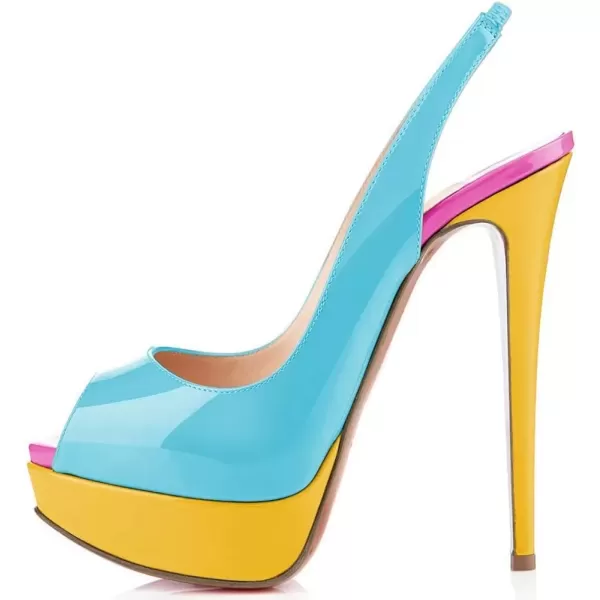 imageFSJ Women Awesome Platform Peep Toe Pumps Slingback High Heel Stilettos Prom Shoes Size 415 M USYellowblue
