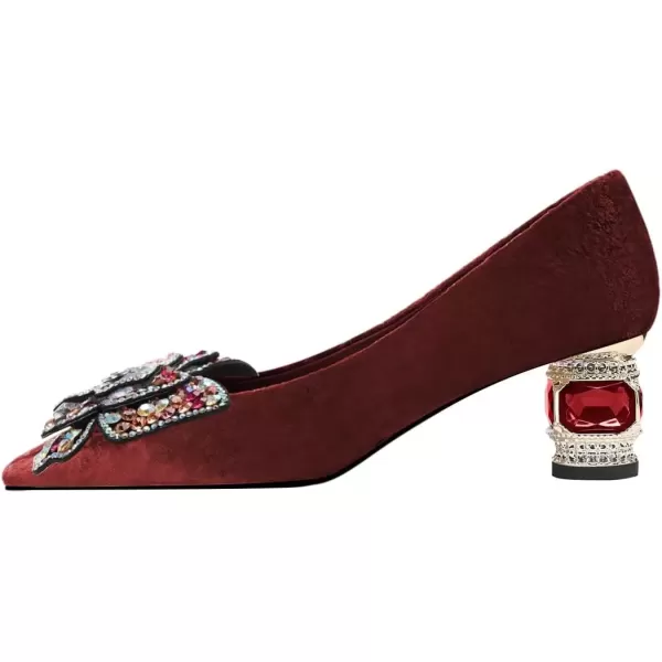 imageFSJ Women Block Low Heel Pump Crystal Heel Square Toe Rhinestone Butterfly Velvet Dress Pump Slip On Work Casual Daily Life Party Shoes Size 415 USRed