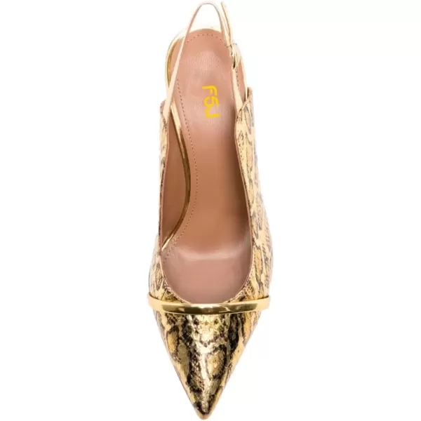 imageFSJ Women Classy Pointed Toe Thin High Heel Slingback Pump Office Prom Dress Shoes Size 415 USGold Print