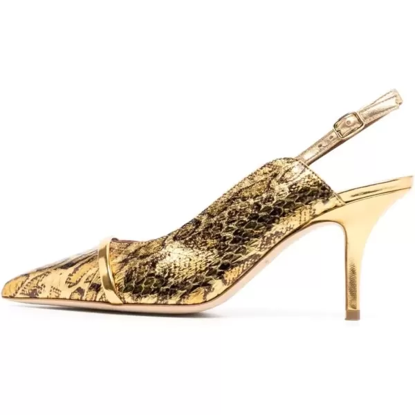 imageFSJ Women Classy Pointed Toe Thin High Heel Slingback Pump Office Prom Dress Shoes Size 415 USGold Print