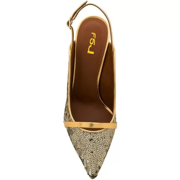 imageFSJ Women Classy Pointed Toe Thin High Heel Slingback Pump Office Prom Dress Shoes Size 415 USGold Sequins