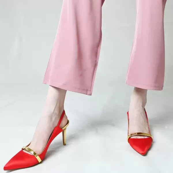 imageFSJ Women Classy Pointed Toe Thin High Heel Slingback Pump Office Prom Dress Shoes Size 415 USRed