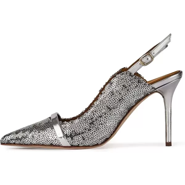 imageFSJ Women Classy Pointed Toe Thin High Heel Slingback Pump Office Prom Dress Shoes Size 415 USSilver Sequins