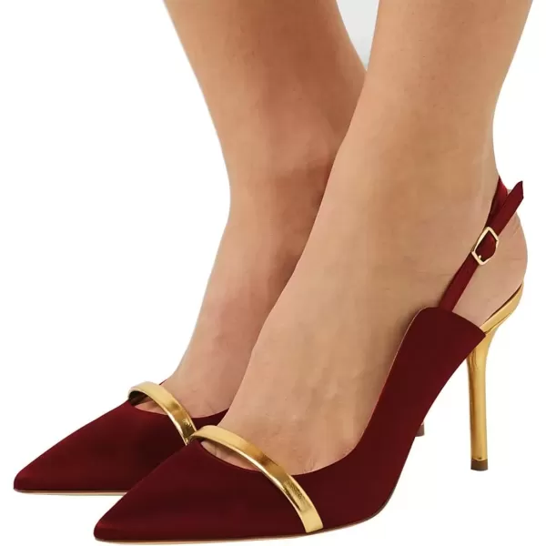 imageFSJ Women Classy Pointed Toe Thin High Heel Slingback Pump Office Prom Dress Shoes Size 415 USWine Red