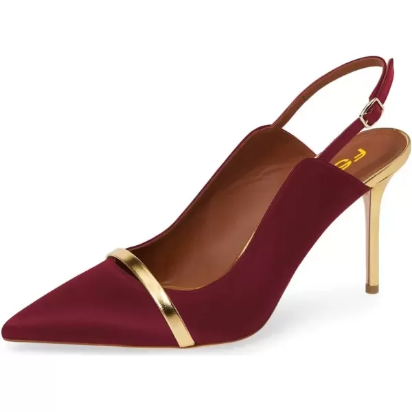 imageFSJ Women Classy Pointed Toe Thin High Heel Slingback Pump Office Prom Dress Shoes Size 415 USWine Red