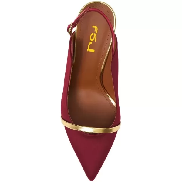 imageFSJ Women Classy Pointed Toe Thin High Heel Slingback Pump Office Prom Dress Shoes Size 415 USWine Red